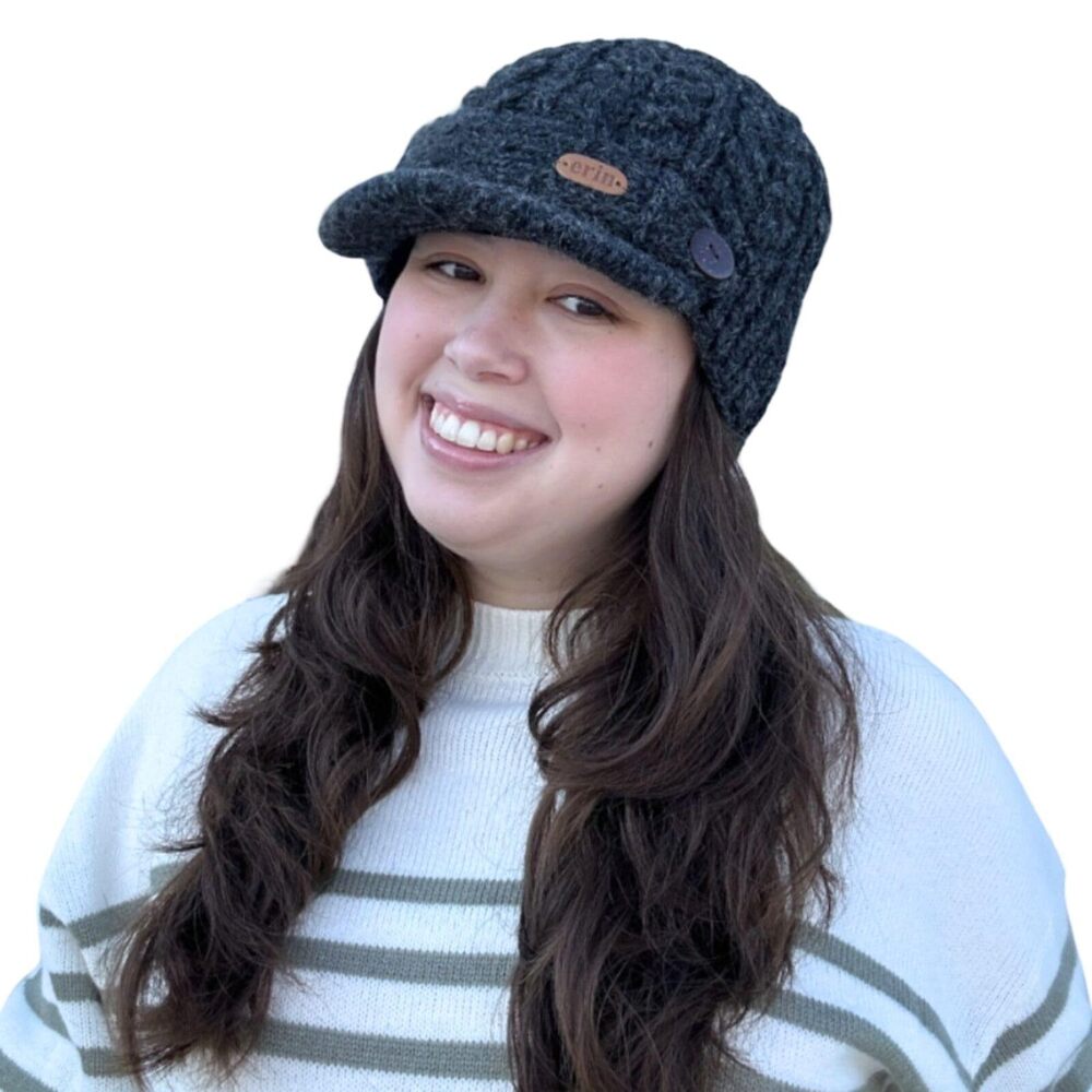 4365 Beanie with Brim - Fleece Lined Knitted Hat 100% Wool Cap - Newsboy